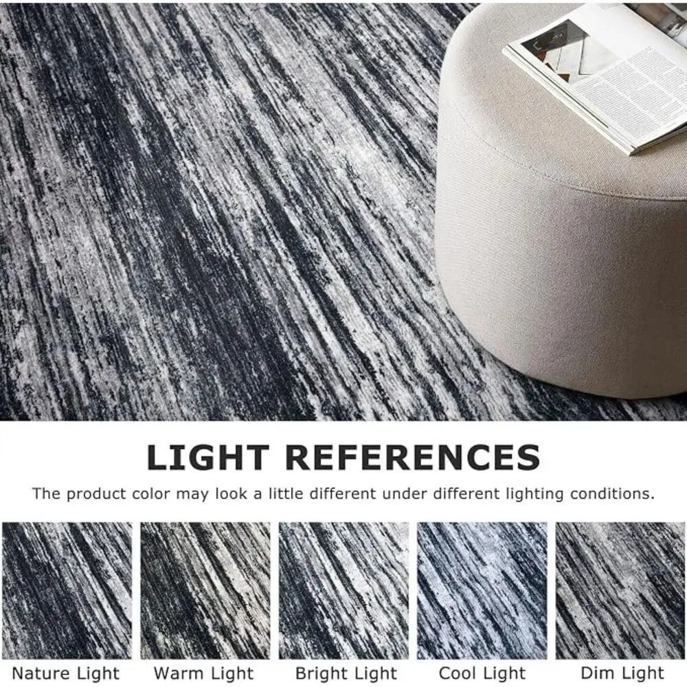Brand New SiIloom Black Modern Abstract Washable Round Area Rug